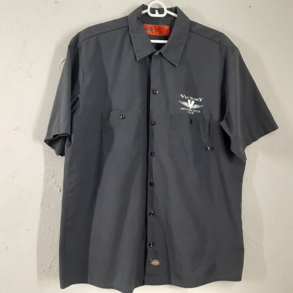 Dickies Adult Mens XL Motorcycle Club Rally Short Sleeve Button Up Shirt Gray - Picture 3 of 10